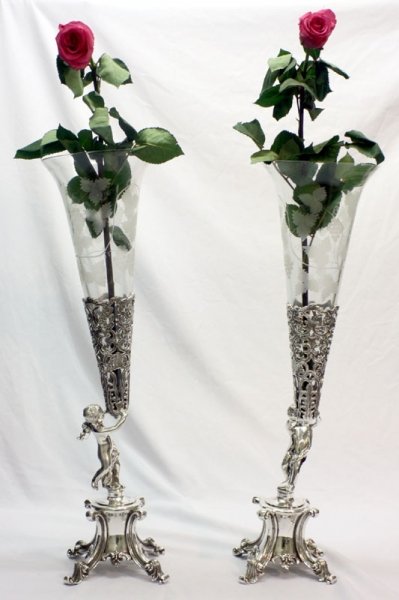 Pair Sheffield Silver Plate & Cut Glass Vases Epergnes | Ref. no. 01339 pair | Regent Antiques